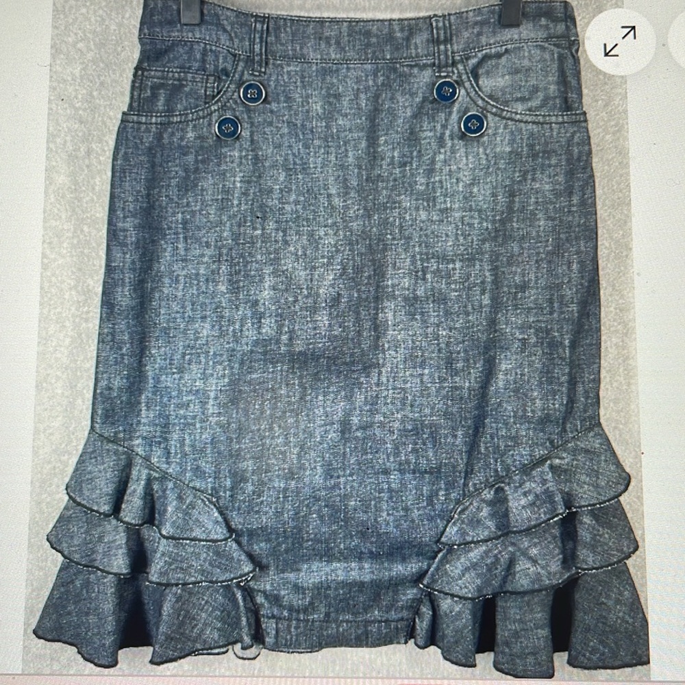 Pilcro and letterpress denim pencil Blue Ruffle Skirt